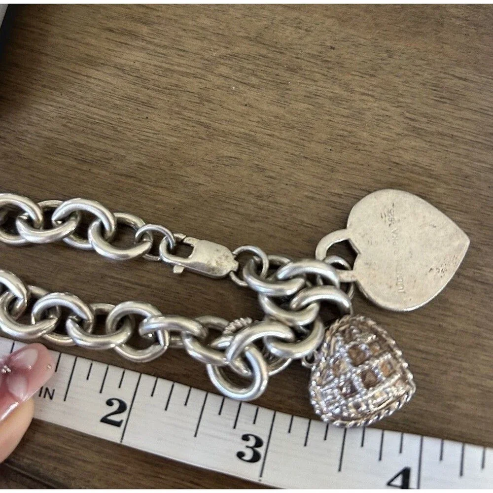 Judith Ripka 925 Sterling Silver Charm Bracelet 66g Heart Charms Designer
